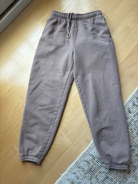 TNA Cozy fleece mega Taupe Sweatpants with Drawstring Waist